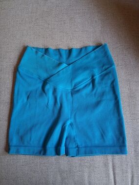 JoyLab Blue Ribbed Crossover Waist Bike Shorts